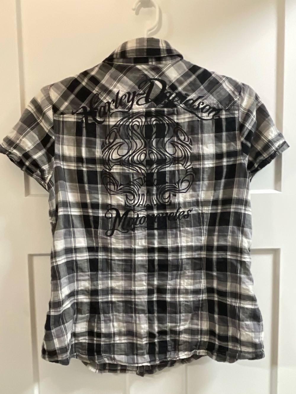 Women’s Harley-Davidson Black & White Plaid Short Sleeve Button-Down